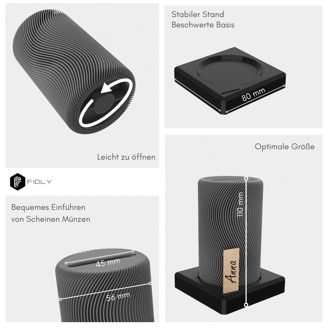 Wave Trinkgeldröhrchen mit Ständer und Namenskärtchen